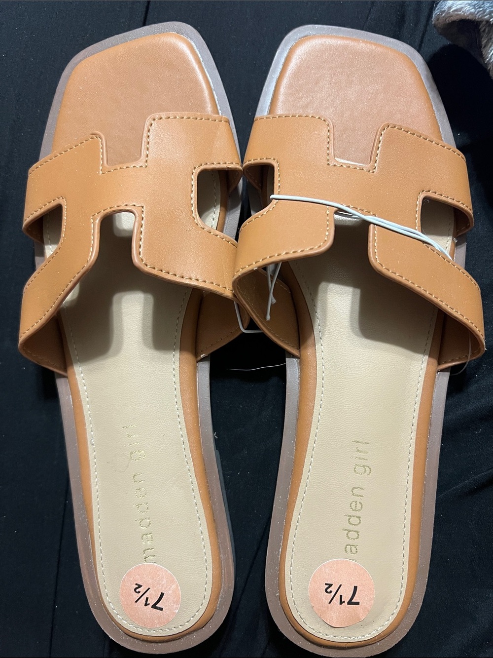 Madden Girl Cognac Slide Sandals with Cutout Straps